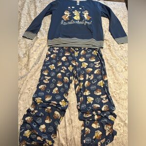 Disney Blue Character Pajama Set. Pant Sz L and sweater Sz XL. NWOT
